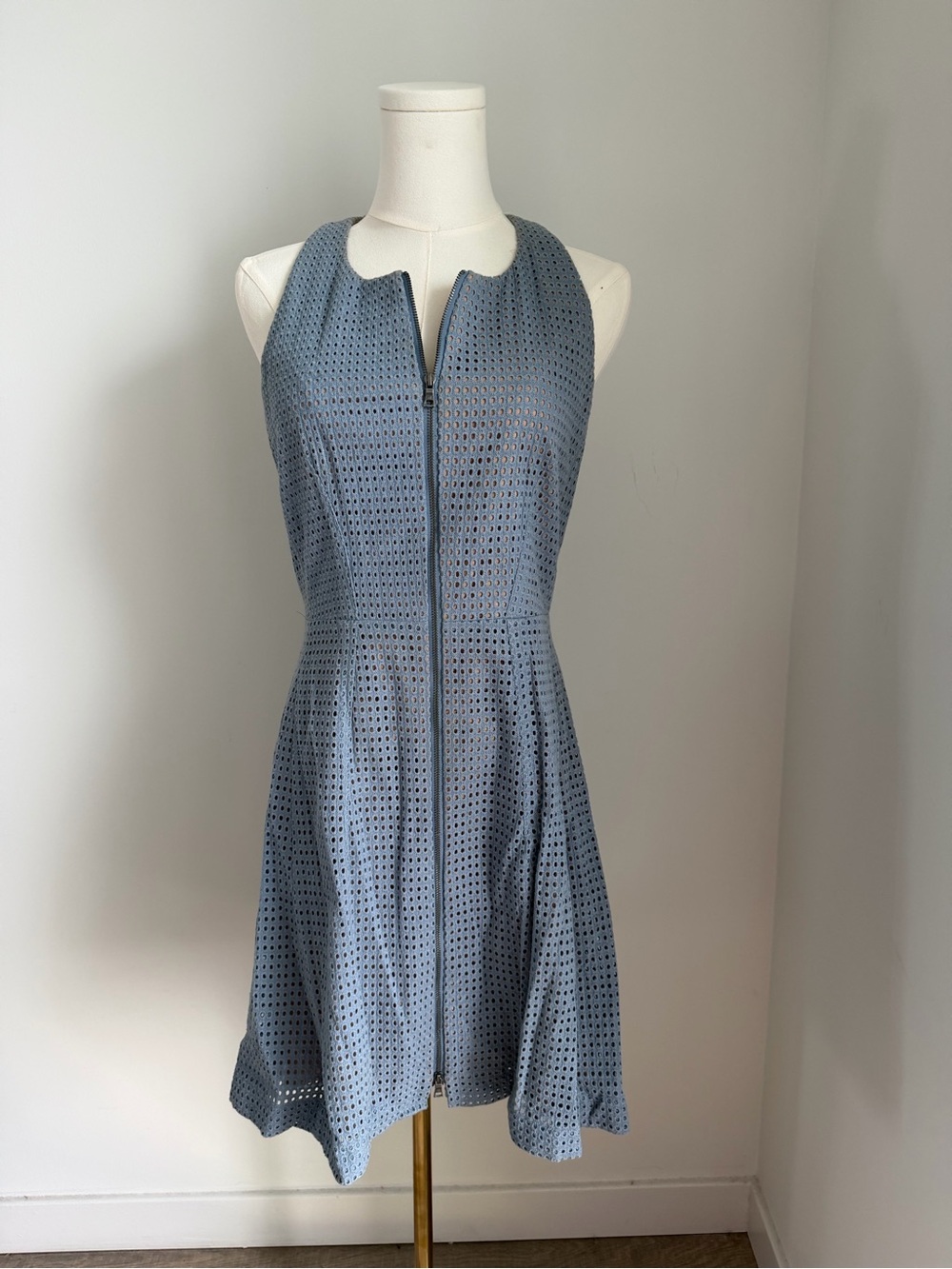BCBG Max Azria Light Blue Eyelet/Perforated Zip-Front Dress